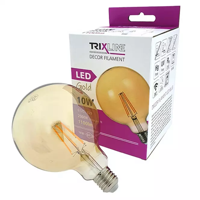 Żarówka LED G125 10W E27 2000K Gold Decor Filament