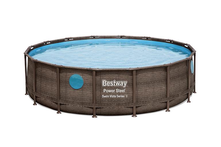 Basen stelażowy z pompą 4,88x1,22 m rattan/deska 56725