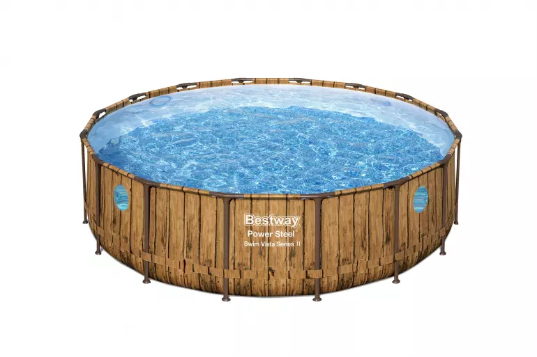 Basen stelażowy z pompą 4,88x1,22 m rattan/deska 56725