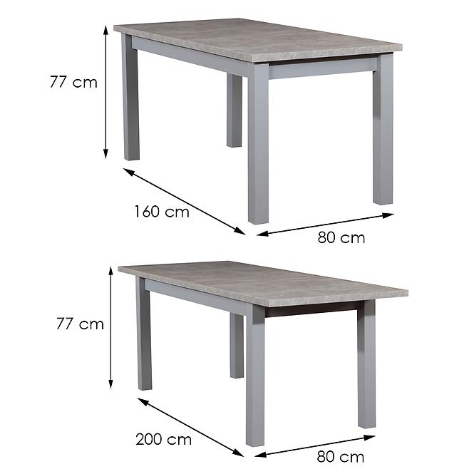 Zestaw stół i krzesła Maurycy 1+6 st28 160x80+40 +W98 beton