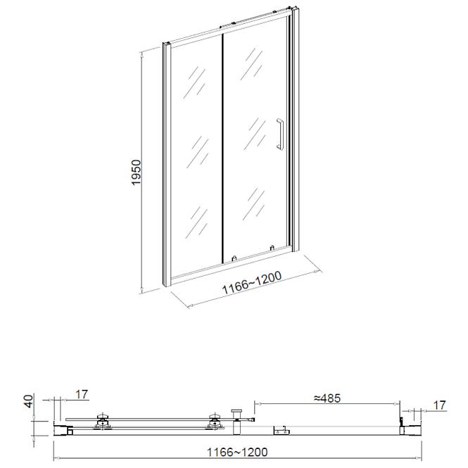 Drzwi prysznicowe Patio 120X195 czarny profil