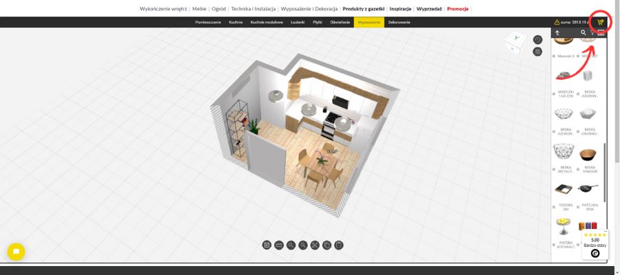 program do projektowania wnętrz - dodawanie do koszyka