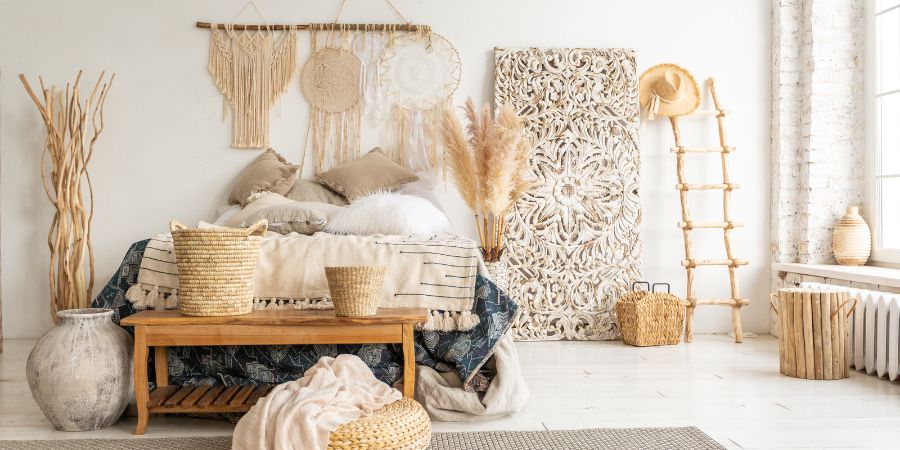 sypialnia scandi boho