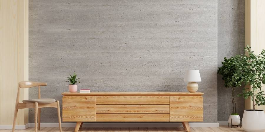 beton na ścianę i drewno na podłogach