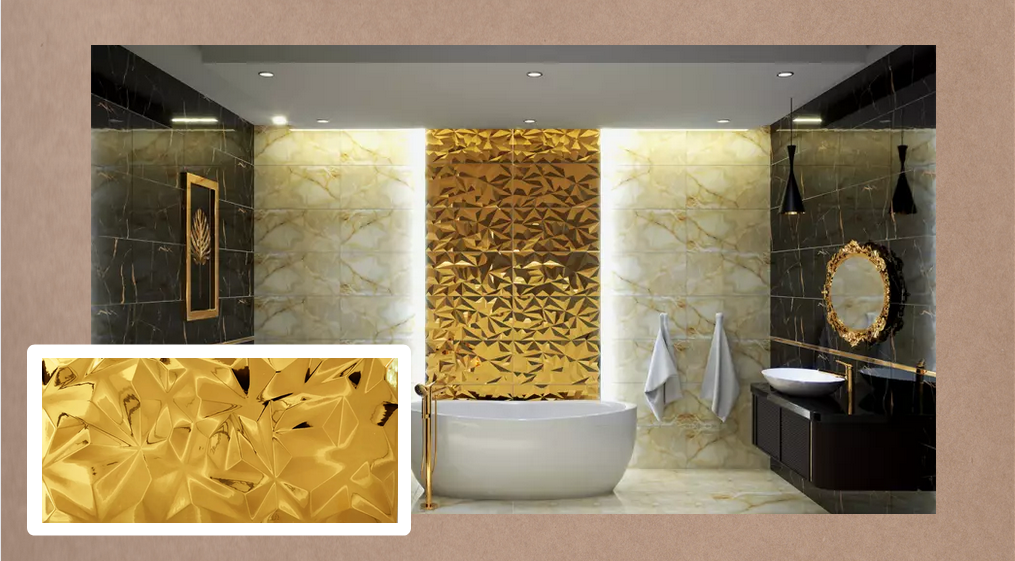 Łazienka w stylu glamout ze złotym dekorem