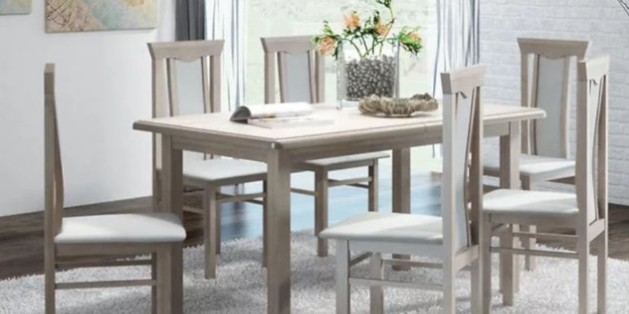 Prostokątny mały stół do kuchni lub jadalni + krzesła Karina 1+6,ST808 140X80+40,d.truf,KR P04,d.truf.aura-02