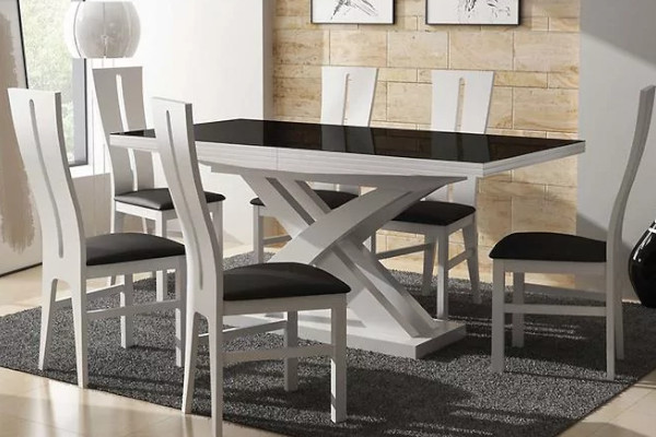 Elegancki zestaw obiadowy stół i krzesła Artur 1+6 ST715 I KR648 biały połysk SAFARI PIK 14